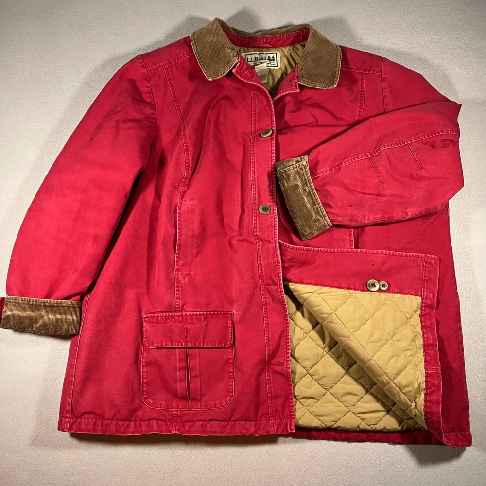 LL Bean Mens 3X Red Cotton Canvas Field Coat Thinsulate Quilted Barn Jacket